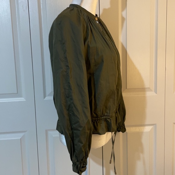 H&M Women’s SZ 8 Olive Green Front Zip Blazer Draw String Waist Lined Jacket - Picture 3 of 13
